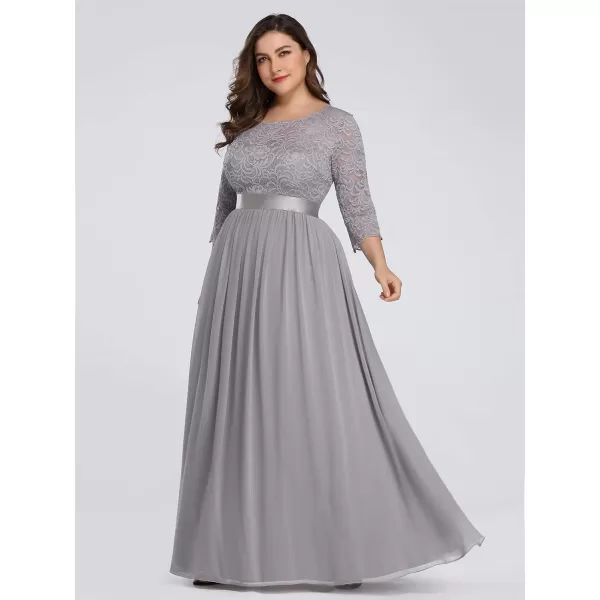 EverPretty Womens Plus Size ALine 34 Lace Sleeves Chiffon Long Formal Evening Party Maxi Dress 7412PZGrey