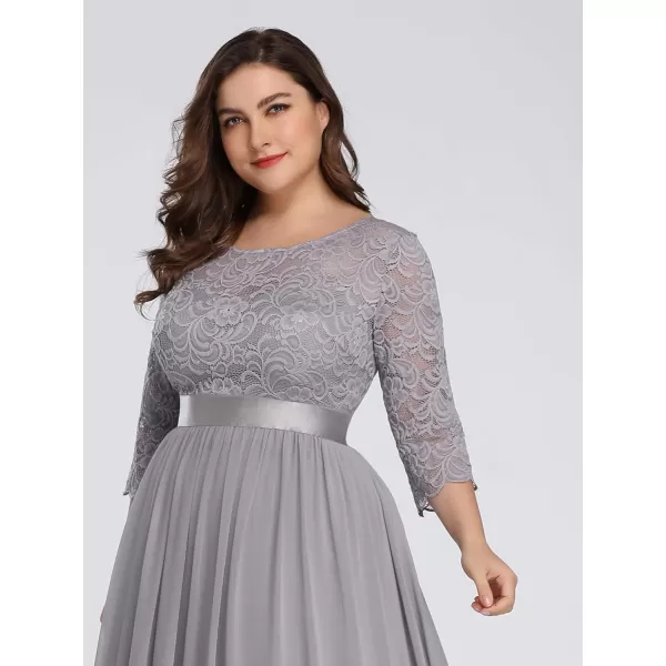 EverPretty Womens Plus Size ALine 34 Lace Sleeves Chiffon Long Formal Evening Party Maxi Dress 7412PZGrey