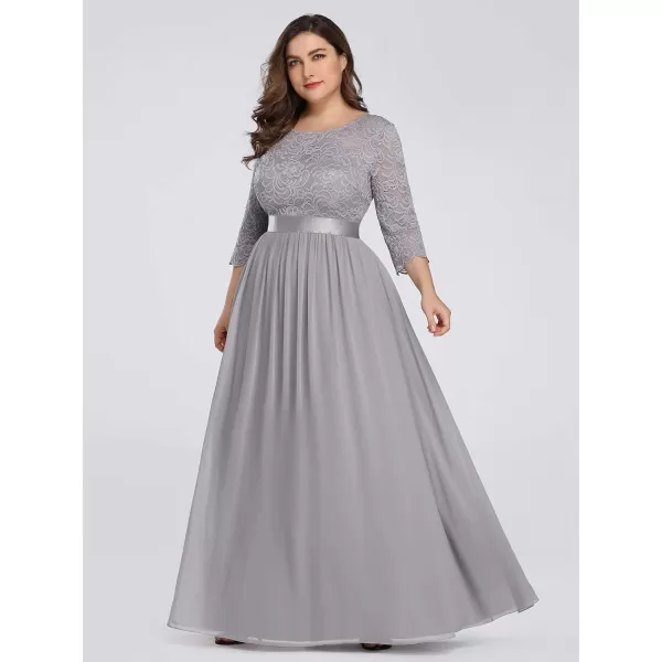 EverPretty Womens Plus Size ALine 34 Lace Sleeves Chiffon Long Formal Evening Party Maxi Dress 7412PZGrey