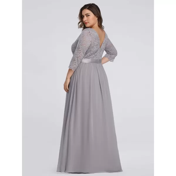 EverPretty Womens Plus Size ALine 34 Lace Sleeves Chiffon Long Formal Evening Party Maxi Dress 7412PZGrey