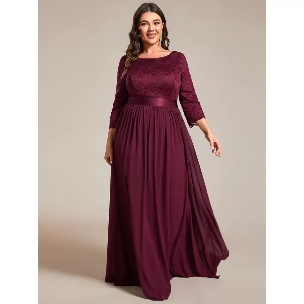 EverPretty Womens Plus Size ALine 34 Lace Sleeves Chiffon Long Formal Evening Party Maxi Dress 7412PZMulberry