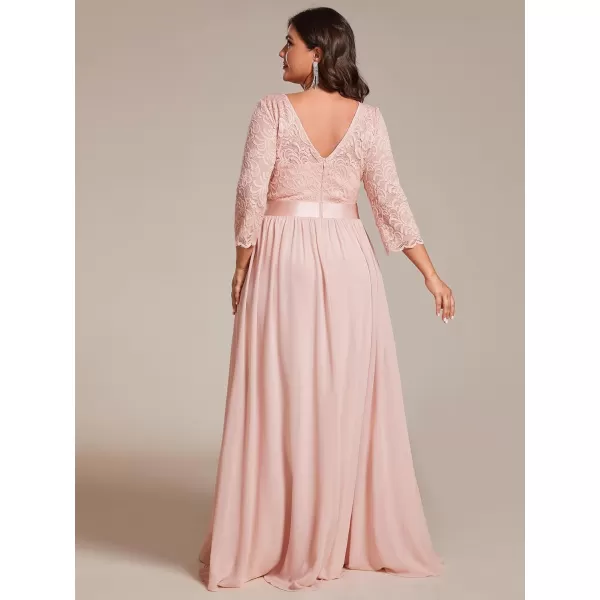 EverPretty Womens Plus Size ALine 34 Lace Sleeves Chiffon Long Formal Evening Party Maxi Dress 7412PZPink