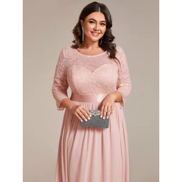 EverPretty Womens Plus Size ALine 34 Lace Sleeves Chiffon Long Formal Evening Party Maxi Dress 7412PZPink