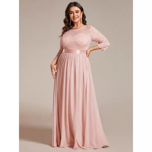 EverPretty Womens Plus Size ALine 34 Lace Sleeves Chiffon Long Formal Evening Party Maxi Dress 7412PZPink