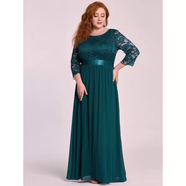 EverPretty Womens Plus Size ALine 34 Lace Sleeves Chiffon Long Formal Evening Party Maxi Dress 7412PZTeal