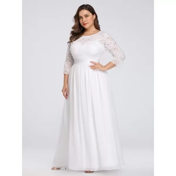 EverPretty Womens Plus Size ALine 34 Lace Sleeves Chiffon Long Formal Evening Party Maxi Dress 7412PZWhite