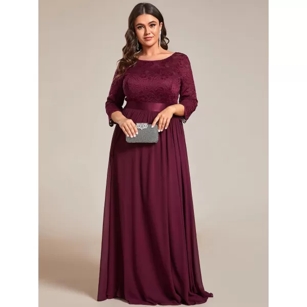 EverPretty Womens Plus Size ALine 34 Lace Sleeves Chiffon Long Maxi Formal Dresses 7412PZMulberry