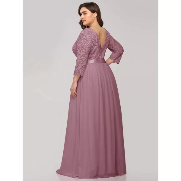 EverPretty Womens Plus Size ALine 34 Lace Sleeves Chiffon Long Maxi Formal Dresses 7412PZOrchid