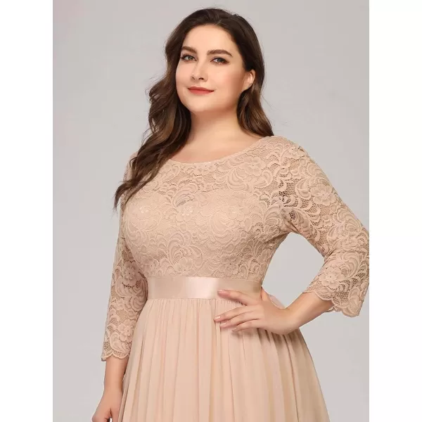 EverPretty Womens Plus Size ALine 34 Lace Sleeves Chiffon Long Maxi Formal Dresses 7412PZPink Blush