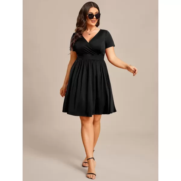 EverPretty Womens Plus Size Causal V Neck Short Sleeves ALine Summer Mini Dresses 01791PZBlack