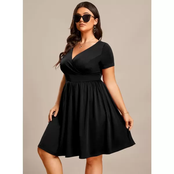 EverPretty Womens Plus Size Causal V Neck Short Sleeves ALine Summer Mini Dresses 01791PZBlack