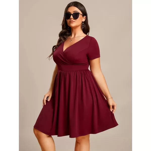 EverPretty Womens Plus Size Causal V Neck Short Sleeves ALine Summer Mini Dresses 01791PZBurgundy