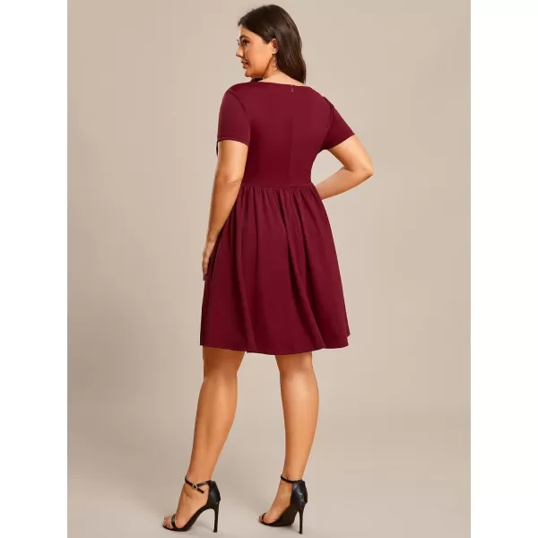 EverPretty Womens Plus Size Causal V Neck Short Sleeves ALine Summer Mini Dresses 01791PZBurgundy