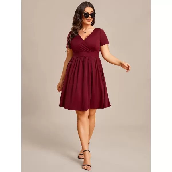 EverPretty Womens Plus Size Causal V Neck Short Sleeves ALine Summer Mini Dresses 01791PZBurgundy