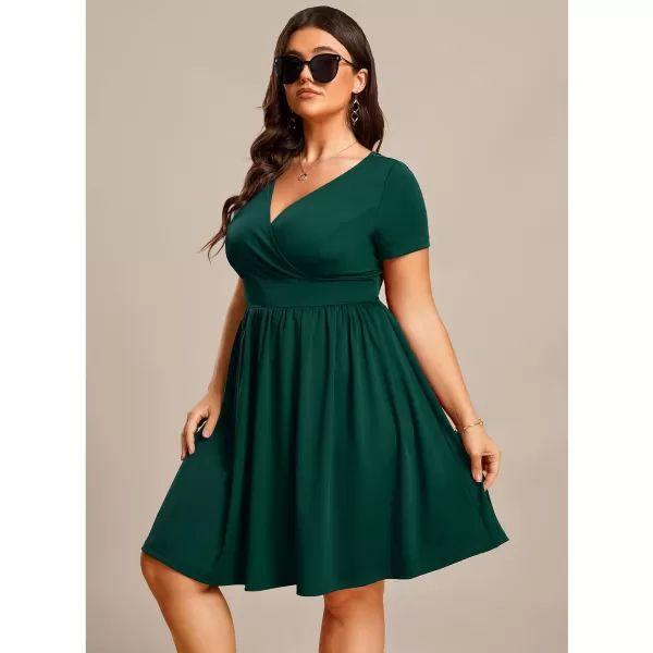 EverPretty Womens Plus Size Causal V Neck Short Sleeves ALine Summer Mini Dresses 01791PZDark Green