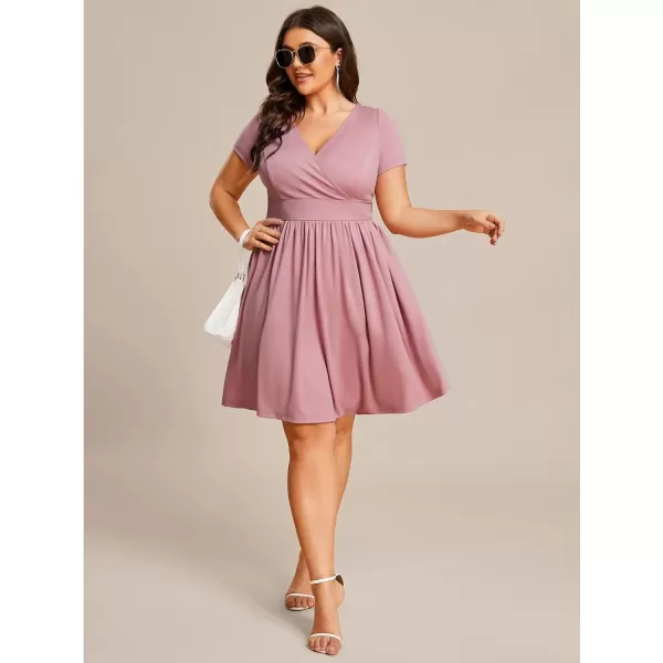 EverPretty Womens Plus Size Causal V Neck Short Sleeves ALine Summer Mini Dresses 01791PZDusty Rose