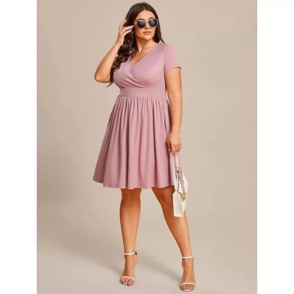 EverPretty Womens Plus Size Causal V Neck Short Sleeves ALine Summer Mini Dresses 01791PZDusty Rose