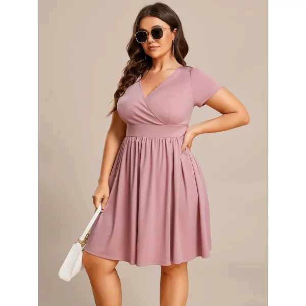 EverPretty Womens Plus Size Causal V Neck Short Sleeves ALine Summer Mini Dresses 01791PZDusty Rose