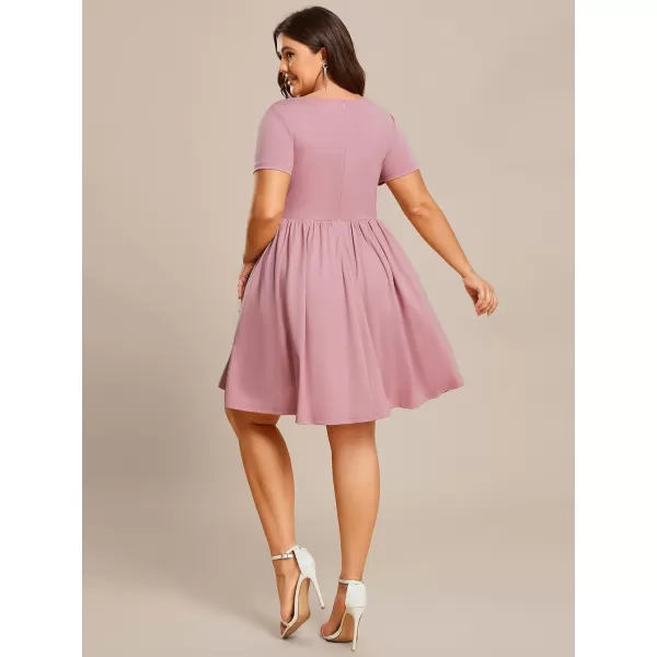 EverPretty Womens Plus Size Causal V Neck Short Sleeves ALine Summer Mini Dresses 01791PZDusty Rose