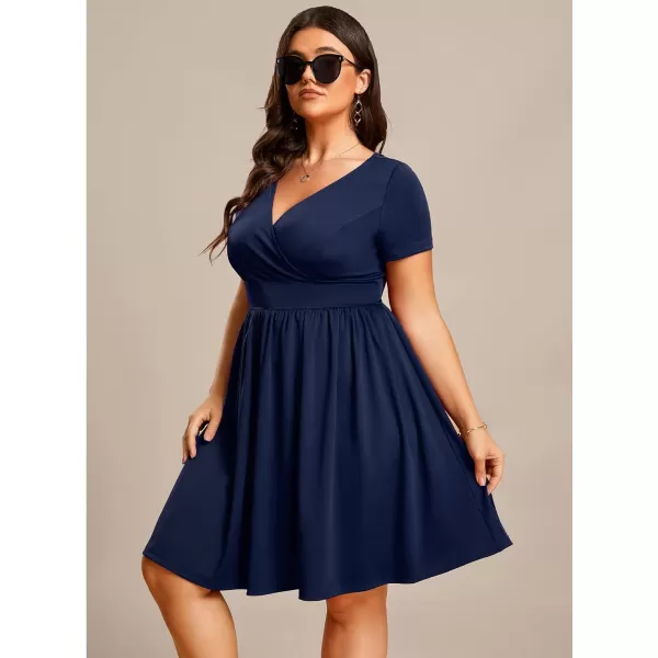 EverPretty Womens Plus Size Causal V Neck Short Sleeves ALine Summer Mini Dresses 01791PZNavy Blue