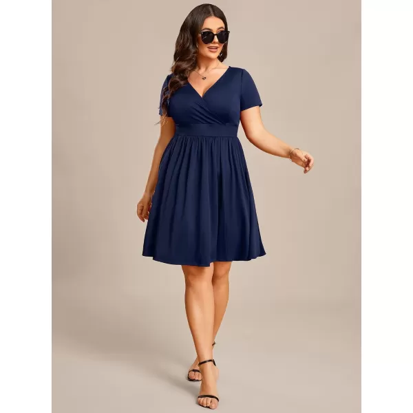 EverPretty Womens Plus Size Causal V Neck Short Sleeves ALine Summer Mini Dresses 01791PZNavy Blue