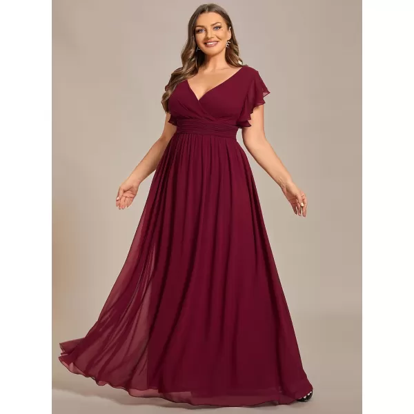 EverPretty Womens Plus Size Chiffon Ruffled Sleeves Back Cutout Bridesmaid Dresses 01819DABurgundy