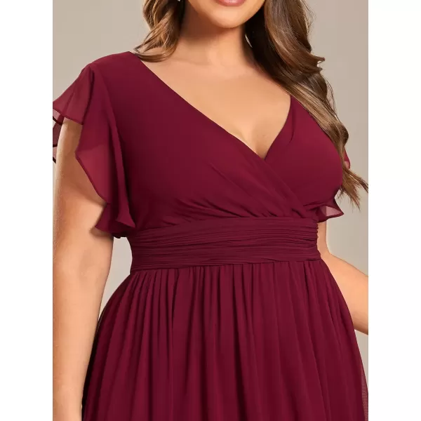 EverPretty Womens Plus Size Chiffon Ruffled Sleeves Back Cutout Bridesmaid Dresses 01819DABurgundy