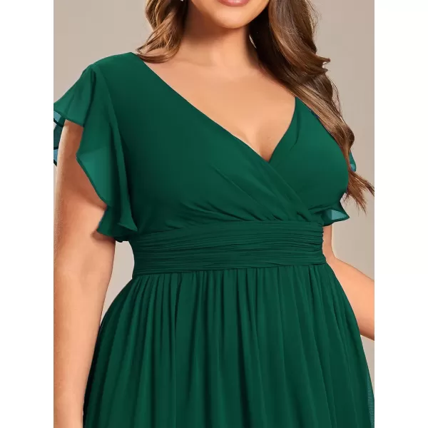 EverPretty Womens Plus Size Chiffon Ruffled Sleeves Back Cutout Bridesmaid Dresses 01819DADeep Green
