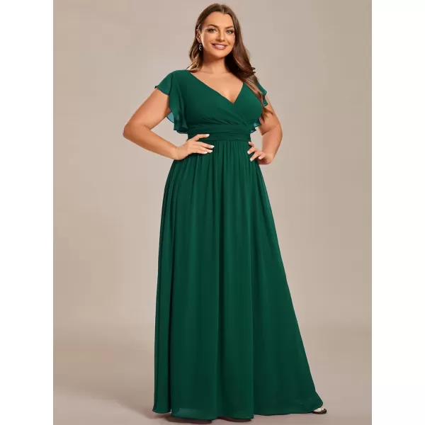EverPretty Womens Plus Size Chiffon Ruffled Sleeves Back Cutout Bridesmaid Dresses 01819DADeep Green