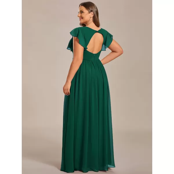 EverPretty Womens Plus Size Chiffon Ruffled Sleeves Back Cutout Bridesmaid Dresses 01819DADeep Green