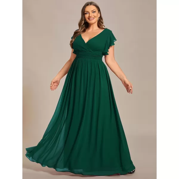 EverPretty Womens Plus Size Chiffon Ruffled Sleeves Back Cutout Bridesmaid Dresses 01819DADeep Green