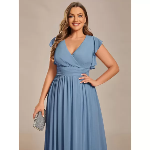 EverPretty Womens Plus Size Chiffon Ruffled Sleeves Back Cutout Bridesmaid Dresses 01819DADusty Navy