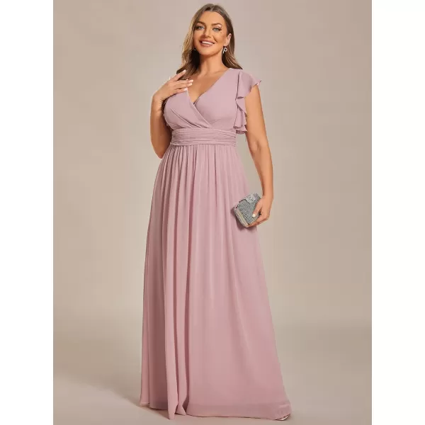 EverPretty Womens Plus Size Chiffon Ruffled Sleeves Back Cutout Bridesmaid Dresses 01819DADusty Rose