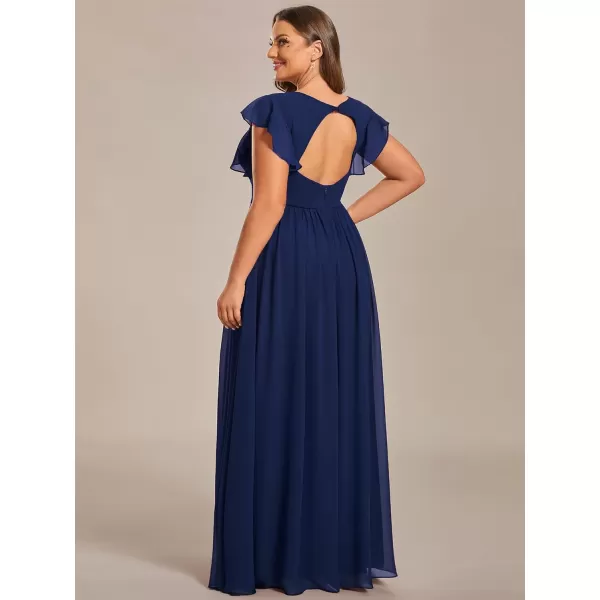 EverPretty Womens Plus Size Chiffon Ruffled Sleeves Back Cutout Bridesmaid Dresses 01819DANavy Blue