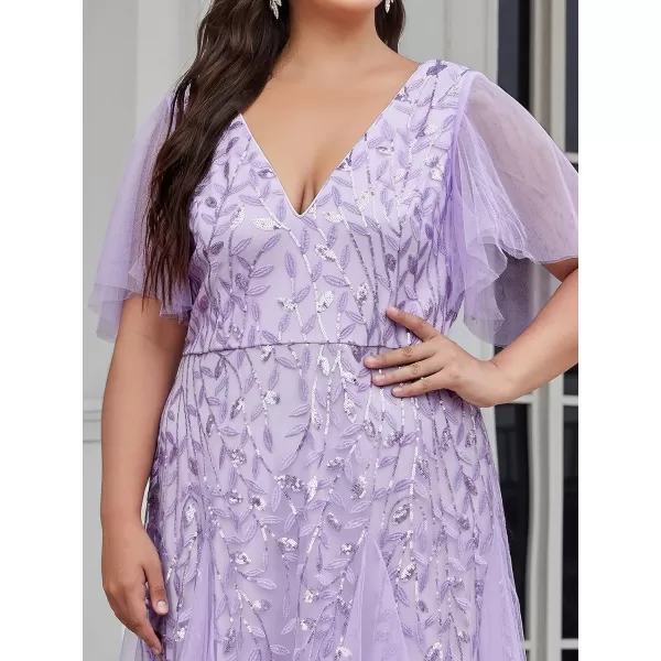 EverPretty Womens Plus Size Double V Neck Ruffle Short Sleeves Formal Long Dress Lavender US20EverPretty Womens Plus Size Double V Neck Ruffle Short Sleeves Formal Long Dress Lavender US20