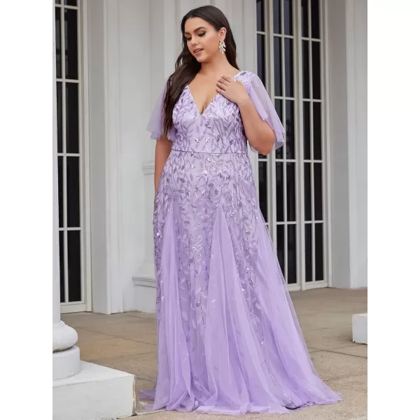 EverPretty Womens Plus Size Double V Neck Ruffle Short Sleeves Formal Long Dress Lavender US20EverPretty Womens Plus Size Double V Neck Ruffle Short Sleeves Formal Long Dress Lavender US20