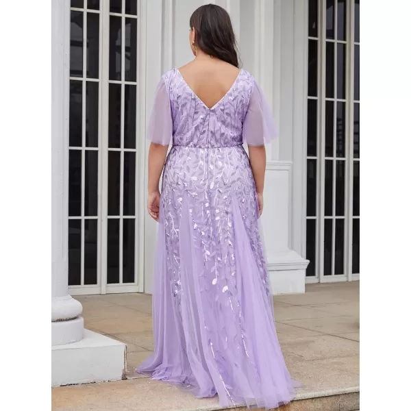 EverPretty Womens Plus Size Double V Neck Ruffle Short Sleeves Formal Long Dress Lavender US20EverPretty Womens Plus Size Double V Neck Ruffle Short Sleeves Formal Long Dress Lavender US20