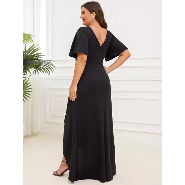 EverPretty Womens Plus Size Double VNeck Ruffle Sleeve Front Slit Maxi Formal Evening Dresses 01525PZBlack