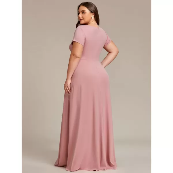 EverPretty Womens Plus Size Generous Ruched V Neck Short Sleeves Long A Line Formal Evening Dress 01730DADusty Rose