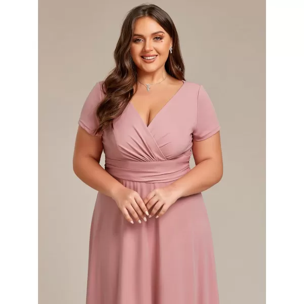 EverPretty Womens Plus Size Generous Ruched V Neck Short Sleeves Long A Line Formal Evening Dress 01730DADusty Rose