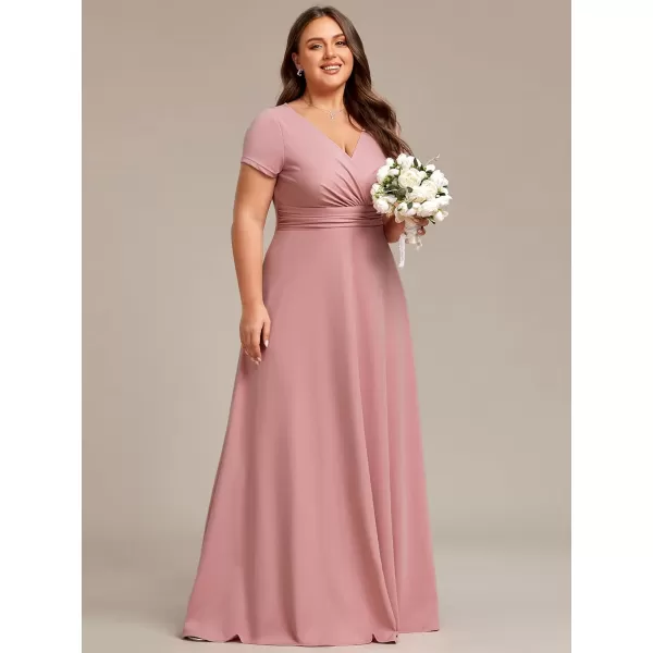 EverPretty Womens Plus Size Generous Ruched V Neck Short Sleeves Long A Line Formal Evening Dress 01730DADusty Rose