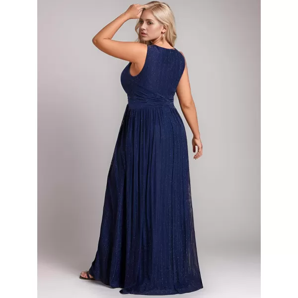 EverPretty Womens Plus Size Glitter Pleated Long Sleeve Evening Dresses 01961DAAnavy Blue