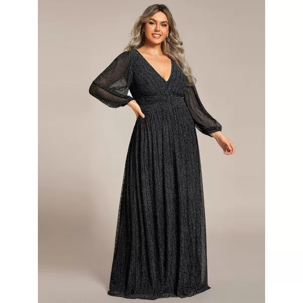 EverPretty Womens Plus Size Glitter Pleated Long Sleeve Evening Dresses 01961DABlack