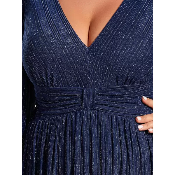 EverPretty Womens Plus Size Glitter Pleated Long Sleeve Evening Dresses 01961DANavy Blue