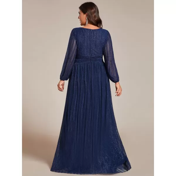 EverPretty Womens Plus Size Glitter Pleated Long Sleeve Evening Dresses 01961DANavy Blue