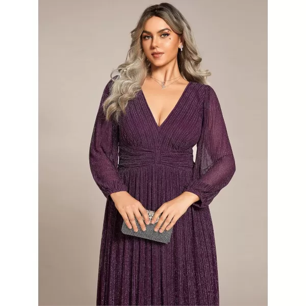 EverPretty Womens Plus Size Glitter Pleated Long Sleeve Evening Dresses 01961DAPurple Wisteria