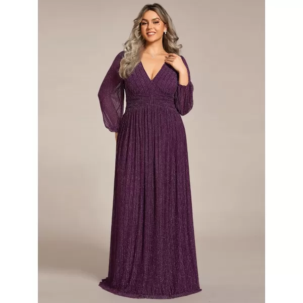 EverPretty Womens Plus Size Glitter Pleated Long Sleeve Evening Dresses 01961DAPurple Wisteria