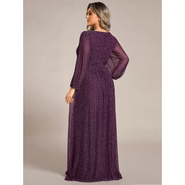 EverPretty Womens Plus Size Glitter Pleated Long Sleeve Evening Dresses 01961DAPurple Wisteria