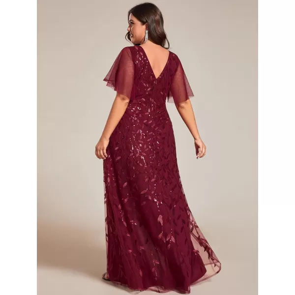 EverPretty Womens Plus Size Gorgeous A Line Sequin Embroidered Evening Dress with Sleeves 02083DABurgundy