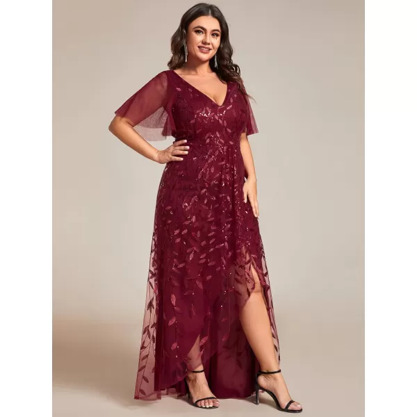 EverPretty Womens Plus Size Gorgeous A Line Sequin Embroidered Evening Dress with Sleeves 02083DABurgundy